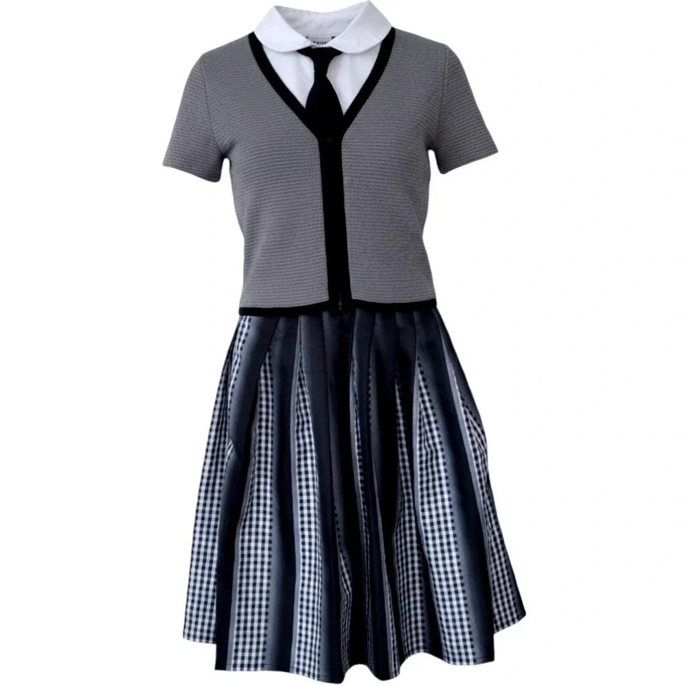 Wednesday Addams School Uniform Dress Kids Large Grey Gingham Cosplay Costume